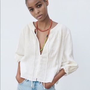 Zara cream white embroidered blouse